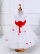 Trendy Sleeveless Lace Up Tea Length Hand Made Flower Girls Pageant Dresses