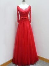 Sexy Long Sleeves Brush Train Beading and Belt Backless Prom Dress