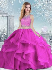  Fuchsia Sleeveless Tulle Clasp Handle Sweet 16 Dress for Military Ball and Sweet 16 and Quinceanera