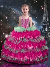  Organza Straps Sleeveless Lace Up Beading and Ruffled Layers Little Girls Pageant Dress in Multi-color