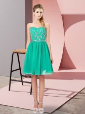 Graceful Mini Length Empire Sleeveless Turquoise Evening Dress Lace Up
