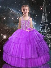  Lilac Sleeveless Organza Lace Up Girls Pageant Dresses for Quinceanera and Wedding Party