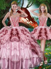 Sophisticated Organza Sleeveless Floor Length Quinceanera Gowns and Beading and Ruffles and Ruffled Layers