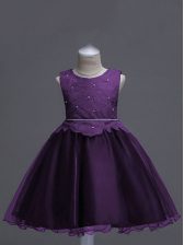  Dark Purple Organza Zipper Little Girls Pageant Dress Wholesale Sleeveless Knee Length Lace