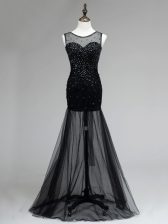 Vintage Scoop Sleeveless Backless Prom Gown Black Tulle