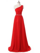 Discount Floor Length Red Damas Dress One Shoulder Sleeveless Side Zipper