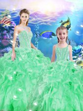 Most Popular Apple Green Sweetheart Neckline Beading and Ruffles Quinceanera Dress Sleeveless Lace Up
