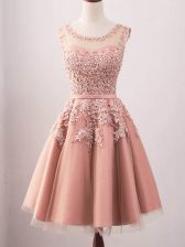 Modest Lace Court Dresses for Sweet 16 Pink Lace Up Sleeveless Knee Length