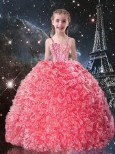 Affordable Sleeveless Beading and Ruffles Lace Up Kids Pageant Dress