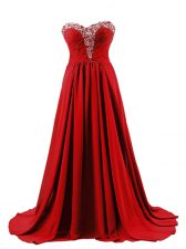 Spectacular Red Sweetheart Neckline Beading Prom Party Dress Sleeveless Lace Up
