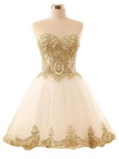 Glittering Tulle Sweetheart Sleeveless Lace Up Lace and Appliques Prom Evening Gown in Champagne