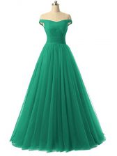  Off The Shoulder Sleeveless Lace Up Homecoming Dress Green Tulle