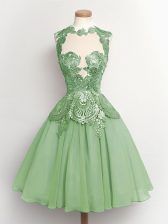  Green Lace Up Damas Dress Lace Sleeveless Knee Length