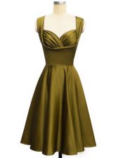Trendy Olive Green Taffeta Lace Up Court Dresses for Sweet 16 Sleeveless Knee Length Ruching