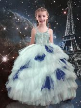  White Lace Up Straps Beading and Ruffled Layers Girls Pageant Dresses Tulle Sleeveless