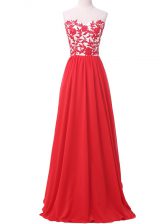 Artistic Sleeveless Chiffon Lace Up Prom Dresses in Red with Lace and Appliques