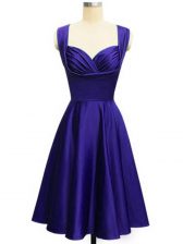 Fabulous Purple Taffeta Lace Up Straps Sleeveless Knee Length Dama Dress for Quinceanera Ruching