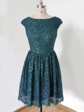 High Class Lace Scoop Cap Sleeves Lace Up Lace Damas Dress in Teal 