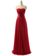 Sweet Wine Red Empire Chiffon Sweetheart Sleeveless Ruching Floor Length Lace Up Quinceanera Court Dresses