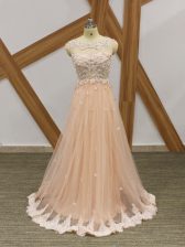  Tulle Sleeveless Floor Length Prom Party Dress and Beading and Lace and Appliques