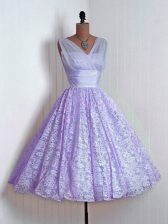  Lace Quinceanera Court Dresses Lavender Lace Up Sleeveless Mini Length
