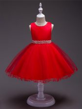 Sweet Knee Length Red Child Pageant Dress Scoop Sleeveless Zipper