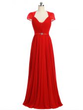 Most Popular Floor Length Red Prom Dress Sweetheart Short Sleeves Zipper