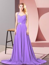  Empire Sleeveless Lavender Prom Gown Brush Train Zipper