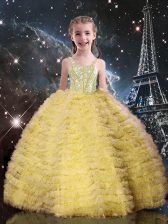 Lovely Sleeveless Beading and Ruffled Layers Lace Up Little Girls Pageant Gowns