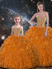  Orange Sleeveless Organza Lace Up Ball Gown Prom Dress for Military Ball and Sweet 16 and Quinceanera