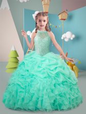  Hot Pink and Apple Green Sleeveless Organza Lace Up Kids Formal Wear for Military Ball and Sweet 16 and Quinceanera