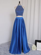 Noble Royal Blue Sleeveless Elastic Woven Satin Zipper Prom Party Dress for Prom and Party and Wedding Party
