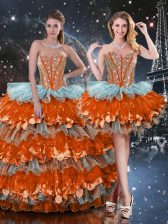  Multi-color Sweetheart Neckline Beading and Ruffles and Ruffled Layers Sweet 16 Dresses Sleeveless Lace Up