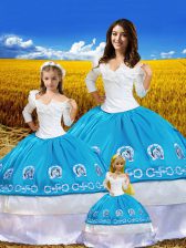  Blue And White 3 4 Length Sleeve Taffeta Lace Up Sweet 16 Dresses for Military Ball and Sweet 16 and Quinceanera