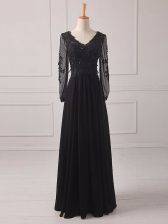 Glamorous Black Long Sleeves Chiffon Zipper Prom Gown for Prom and Party and Military Ball