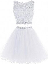 Great White Sleeveless Tulle Zipper Prom Evening Gown for Prom and Party and Military Ball and Sweet 16
