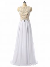 Clearance White Scoop Zipper Beading and Lace and Appliques Prom Party Dress Sleeveless