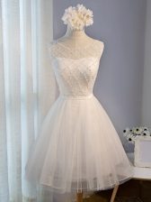 Glamorous Mini Length White Prom Party Dress Scoop Sleeveless Lace Up