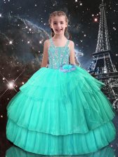 On Sale Turquoise Child Pageant Dress Quinceanera and Wedding Party with Beading Straps Sleeveless Lace Up