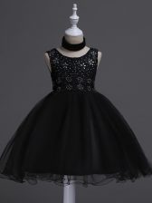  Black Little Girl Pageant Gowns Wedding Party with Beading and Lace Scoop Sleeveless Zipper