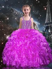  Floor Length Ball Gowns Sleeveless Fuchsia Kids Pageant Dress Lace Up