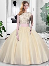 Glittering Champagne Sleeveless Taffeta Zipper Sweet 16 Quinceanera Dress for Military Ball and Sweet 16 and Quinceanera