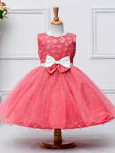 Nice Coral Red Sleeveless Tulle Zipper Little Girl Pageant Dress for Wedding Party