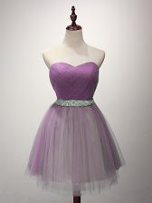 Romantic Sweetheart Sleeveless Quinceanera Court of Honor Dress Mini Length Ruching Lilac Tulle