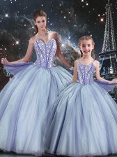  Lavender Sleeveless Tulle Lace Up Sweet 16 Dress for Military Ball and Sweet 16 and Quinceanera