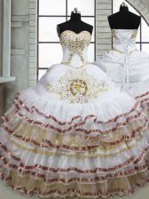 Top Selling Sweetheart Sleeveless Lace Up Quinceanera Dress White Organza