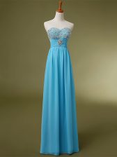 Low Price Chiffon Sleeveless Floor Length Prom Dress and Beading and Ruching