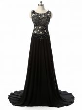 Ideal Black Sleeveless Brush Train Beading and Lace and Appliques Homecoming Dress