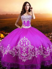 Top Selling Fuchsia 15 Quinceanera Dress Military Ball and Sweet 16 and Quinceanera with Beading and Appliques Sweetheart Sleeveless Lace Up