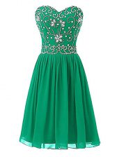 Delicate Green Zipper Dress for Prom Beading Sleeveless Knee Length